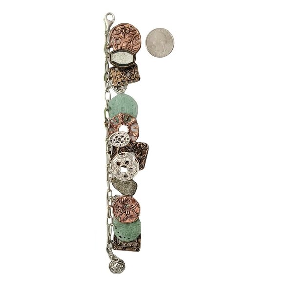 Silpada Sterling Silver Asian Element, Copper Bronze Coin Jade Charm Bracelet - Picture 3 of 6